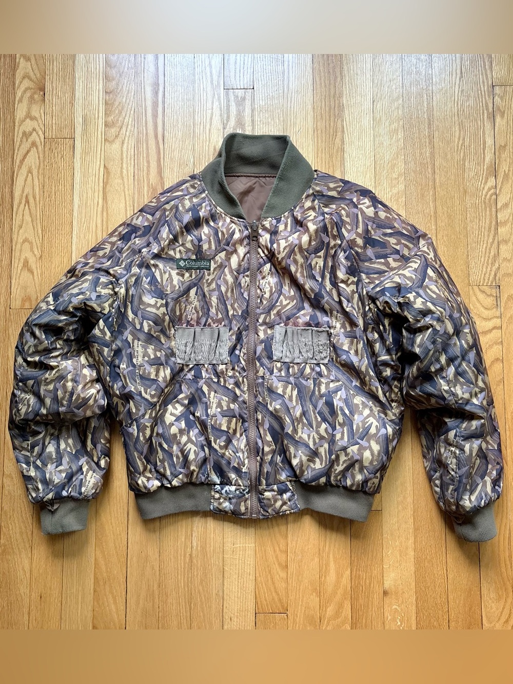 Vintage Columbia Mens Delta Full Zip Hunter Bomber Jacket Reversible Medium Camo